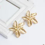 Trendy Big Stud Flower Dangle Drop Earrings