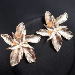 Trendy Big Stud Flower Dangle Drop Earrings - Image 2
