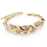 Luxury Love Braided Leaf Bracelet Charm Crystal Wedding Bracelets - Image 2