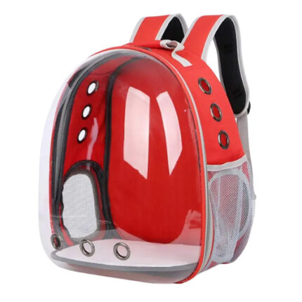 Transparent cat carrier bag red color